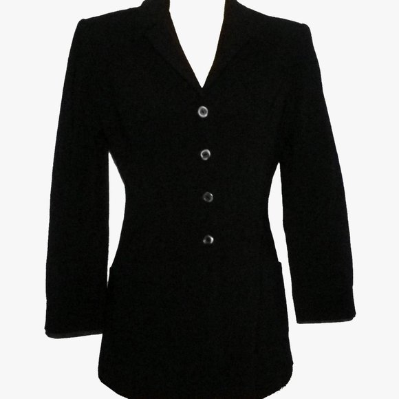 Beautiful Quality Fabric Long Black Blazer Classic Made in France - Picture 1 of 10